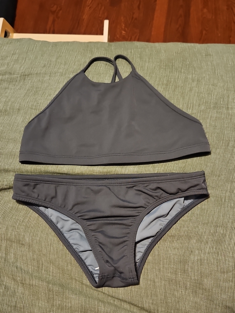 Women’s High-Neck Bikini Set in Charcoal Gray